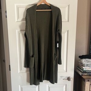Cyrus Olive Ribbed Open Cardigan
